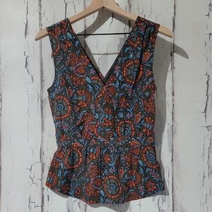 Banana Republic Heritage Collection Silk Multicolor Floral V-Neck Blouse Size 2